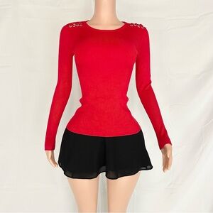 Carmen Marc Valvo Vibrant Red Long Sleeve Top